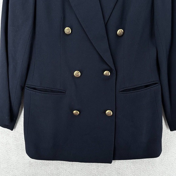 VINTAGE Hunt‎ Club Double Breasted Blazer Womens 8 Jacket Blue Gold Buttons Wool - Picture 4 of 14